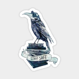 Crow Plague Doctor Say quote stay safe vintage blue style Magnet