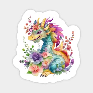 Cute Spring Flower Dragon Watercolor Magnet