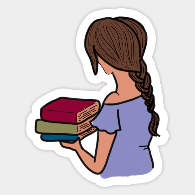 Girl holding Books - Book Lover - Sticker