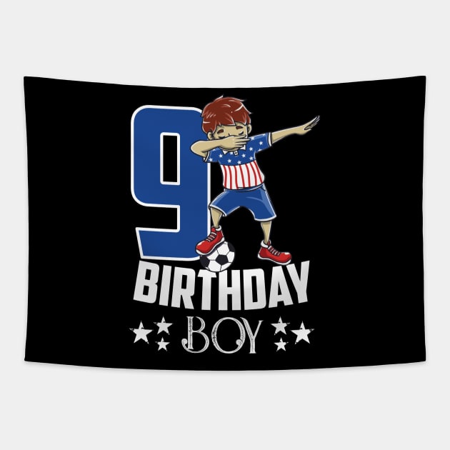 Birthday Gift 9 Year Old Boy Dabbing Soccer Player USA Shirt Tapestry by Pummli