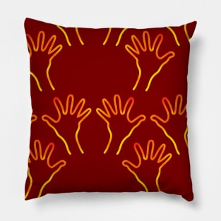 Cave Hands Anew Yellow-Red on Dark Red Pillow