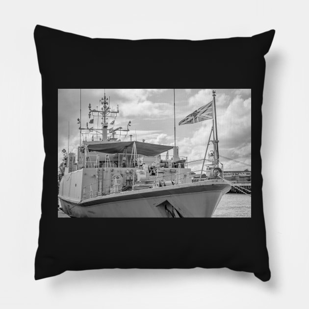 Front end of Navy war ship moored in Great Yarmouth docks Pillow by yackers1