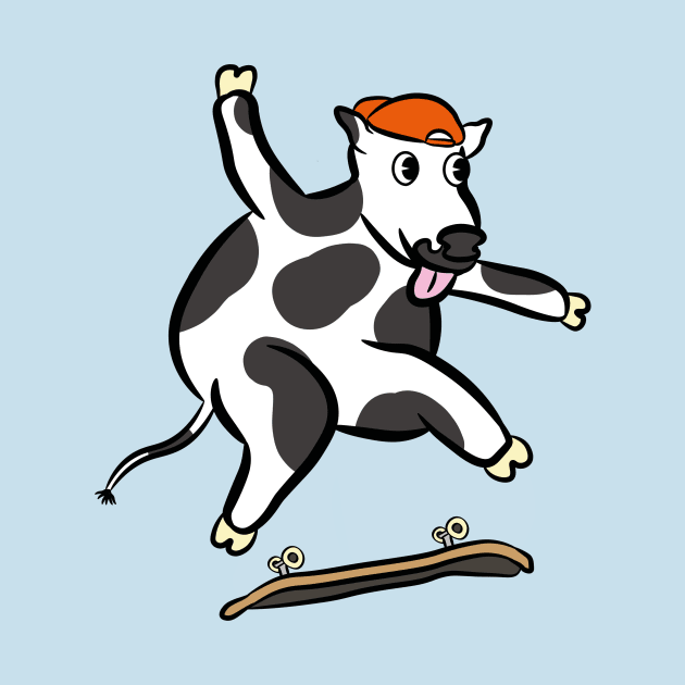 Cartoon cow doing a kickflip skating gnarly by Captain-Jackson