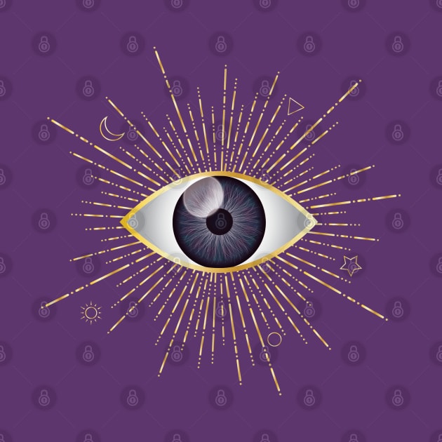 Violet Purple Evil Eye Gold Eyelashes Sun Moon Star Nazar Mati Talisman by karenmcfarland13