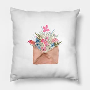 Watercolor Envelope with Flowers Pillow