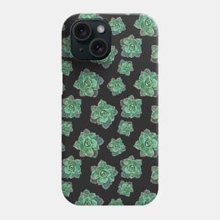 Green succulent Black Background Pattern Phone Case