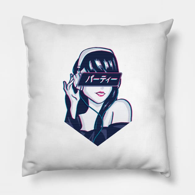 Party! - Sad Japanese Aesthetic Pillow by DriXxArt