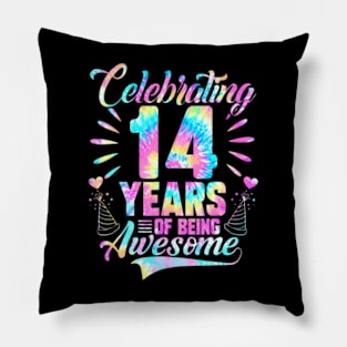 Celebrating 14 Year Of Being Awesome With Tie Dye Graphic Pillow