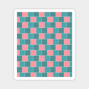 Green and Pink Square Tiles in a Geometric Pattern Magnet