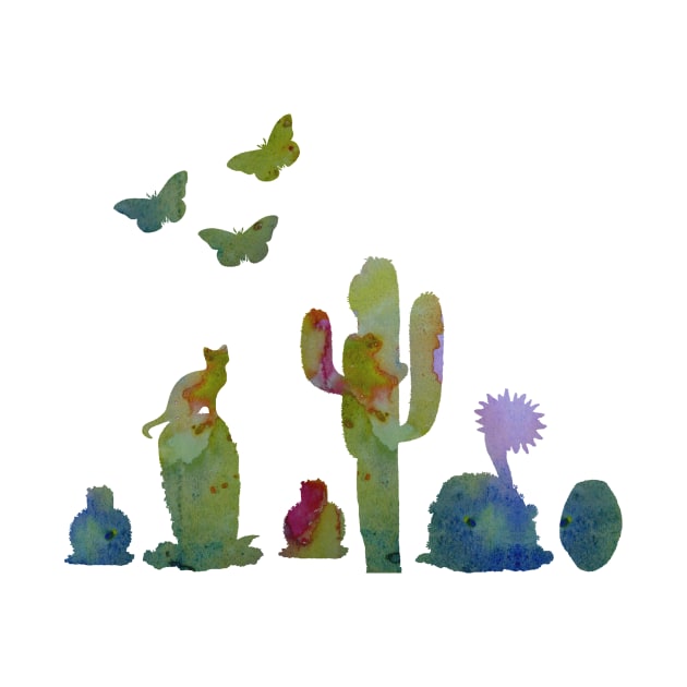 cacti, cat and butterflies by TheJollyMarten