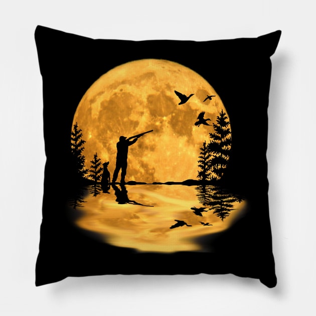 Duck hunting hunter season duck full moon night Pillow by BurunduXX-Factory