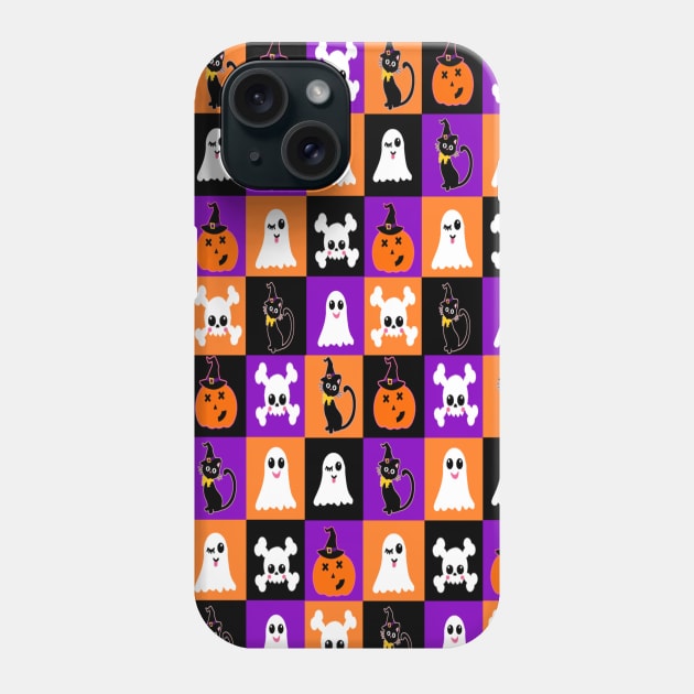 Cute Vector Halloween Ghosts Pumpkins Cats Skulls Phone Case by Le Avryl Fleur Boutique