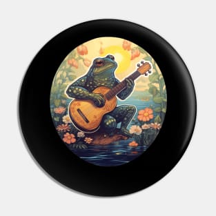 Cottagecore Frog With Acoustic Guitar Pin