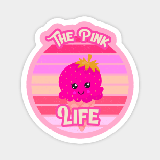 Pink Aesthetic: The Pink Life Strawberry Ice Cream, Cute Pink Retro Vintage Sunset Magnet