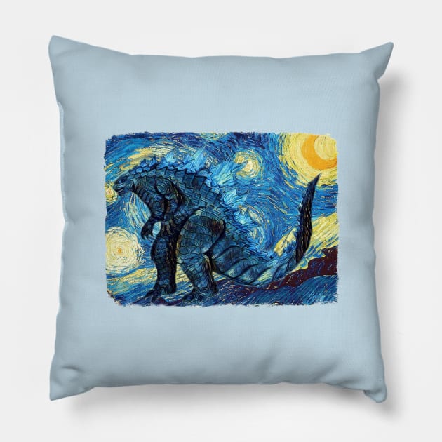 Godzilla Van Gogh Style Pillow by todos