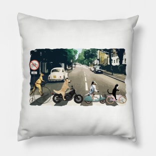 Abbey Road Beatles Spoof Cat and Dogs on Bikes Funny Pillow