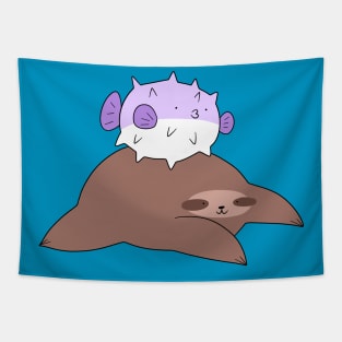 Sloth and Puffer Fish Tapestry