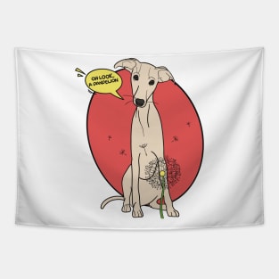 Funny greyhound design; Fawn Italian greyhound with a dandelion flower Tapestry