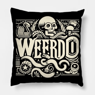 Weirdo Typography | Retro Artwork with Skulls and Creepy Design Pillow