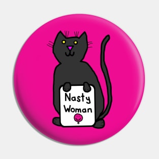 Cute Cat with Nasty Woman Sign Supports Kamala Harris Pin