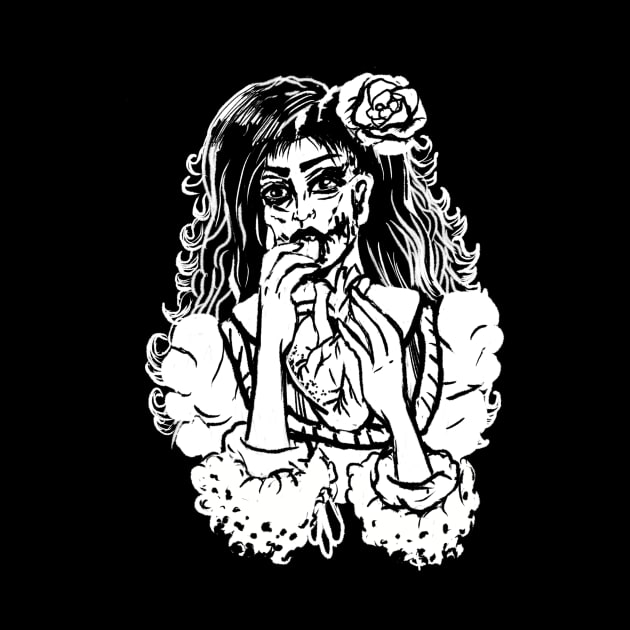 Victorian Zombie Girl Eating Anatomical Heart Goth Witchy Art by LunaElizabeth