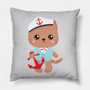 Sailor Cat, Sailor Hat, Cute Cat, Boat Captain Pillow