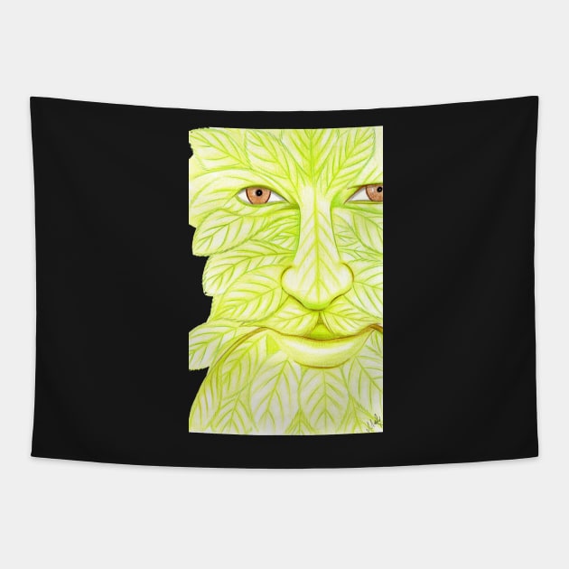 Man of the Forest, Green Man- Blue Tapestry by EarthSoul