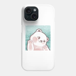 Cute cub polar bear say hi character design with snowflake background. Vector illustration Phone Case