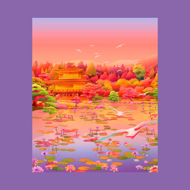 Kinkaku-Ji, the Temple of the Golden Pavilion by Camila Illustration