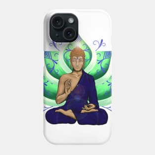 Abhaya Mudra Buddha with Lotus Flower, Green and Blue Phone Case