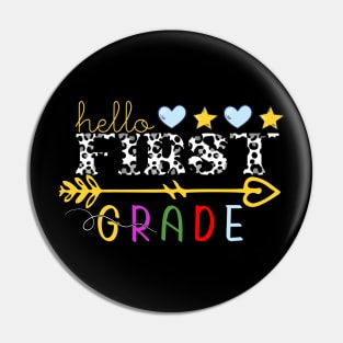 Hello first grade Leopard Print 1st Grade Teacher Boys Pin