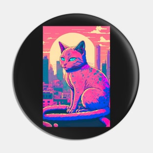 purple cat in a neon city Pin