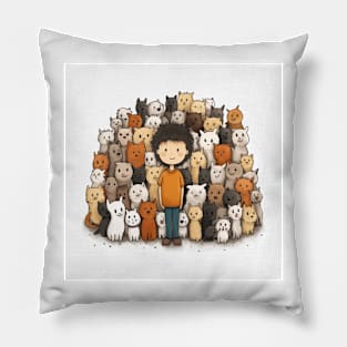 A Boy Surrounded by Numerous Cats Pillow