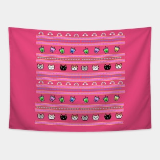 kitty boba tea ugly sweater Tapestry