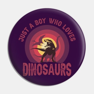 JUST A BOY WHO LOVES DINOSAURS CLASSIC FUNNY VINTAGE SUNSET DISTRESSED PHRASE Pin