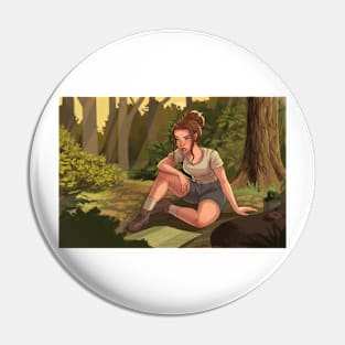 Woman on a Forest Hike Digital Painting Pin