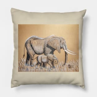 Elephant Mom with Baby Pillow