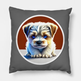 Cute Havanese Puppy Dog with White, Brown, and Black Markings Pillow