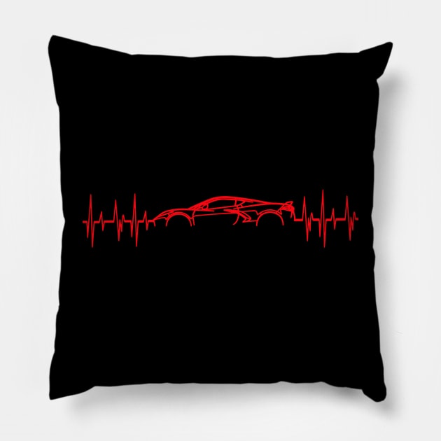 C8 Corvette Heartbeat Torch Red Supercar Sports Car Heart Beat Line Racecar Pulse T-Shirt Pillow by Tees 4 Thee