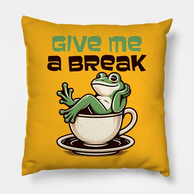 Frog lying on a coffee cup Pillow by Art_Boys