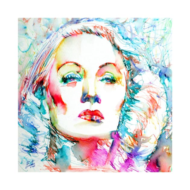 MARLENE DIETRICH watercolor and ink portrait by lautir