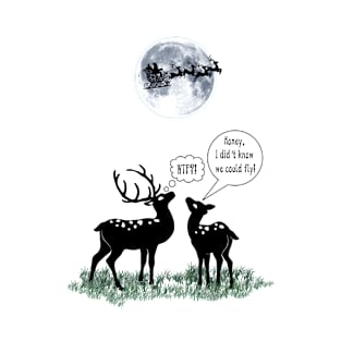 Flying reindeer - Santa in the moon T-Shirt