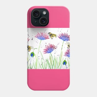 Bumble bees and Blue and Purple Flowers Phone Case