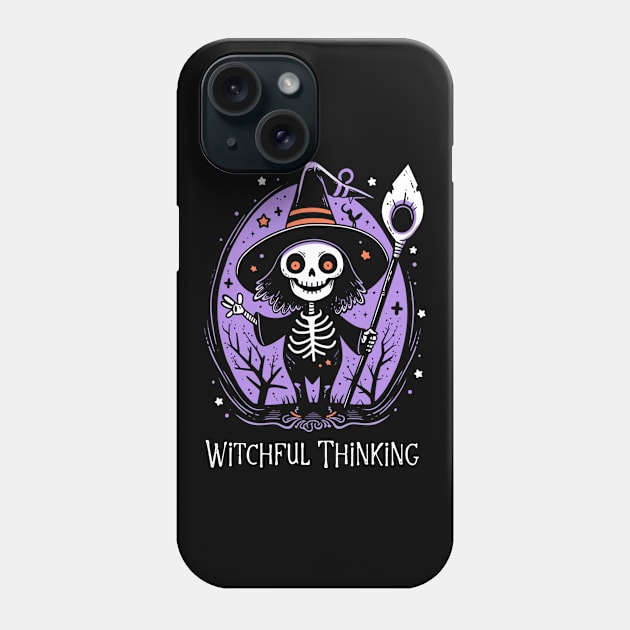 Halloween Witch Tee, Witchful Thinking T-Shirt, Spooky Sorceress Top, Enchanted Apparel, Magical Gift for Her Phone Case by Indigo Lake