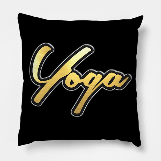 Shiny black and Gold YOGA word ver1 Pillow by Donperion