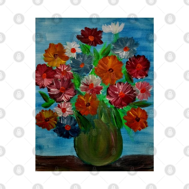 Some lovely flowers. In a metallic turquoise and gold vase . by kkartwork