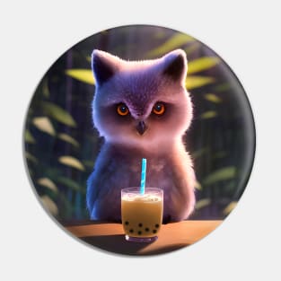 Baby Owl with boba bubble tea Pin