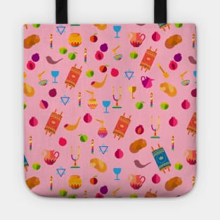 Happy Rosh Hashanah - Shana Tova! Autumn New Year Jewish Holiday Paty. Honey and Apple, Pink Color pattern Tote