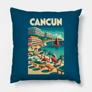 A Vintage Travel Art of Cancun - Mexico Pillow