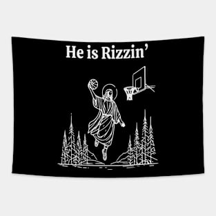 He is Rizzin Jesus Basketball Christian Religious Tapestry